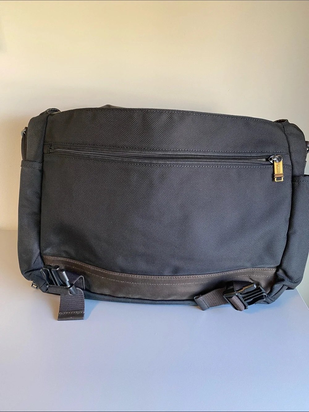 Tumi Black Nylon Messenger Bag with Brown Trim